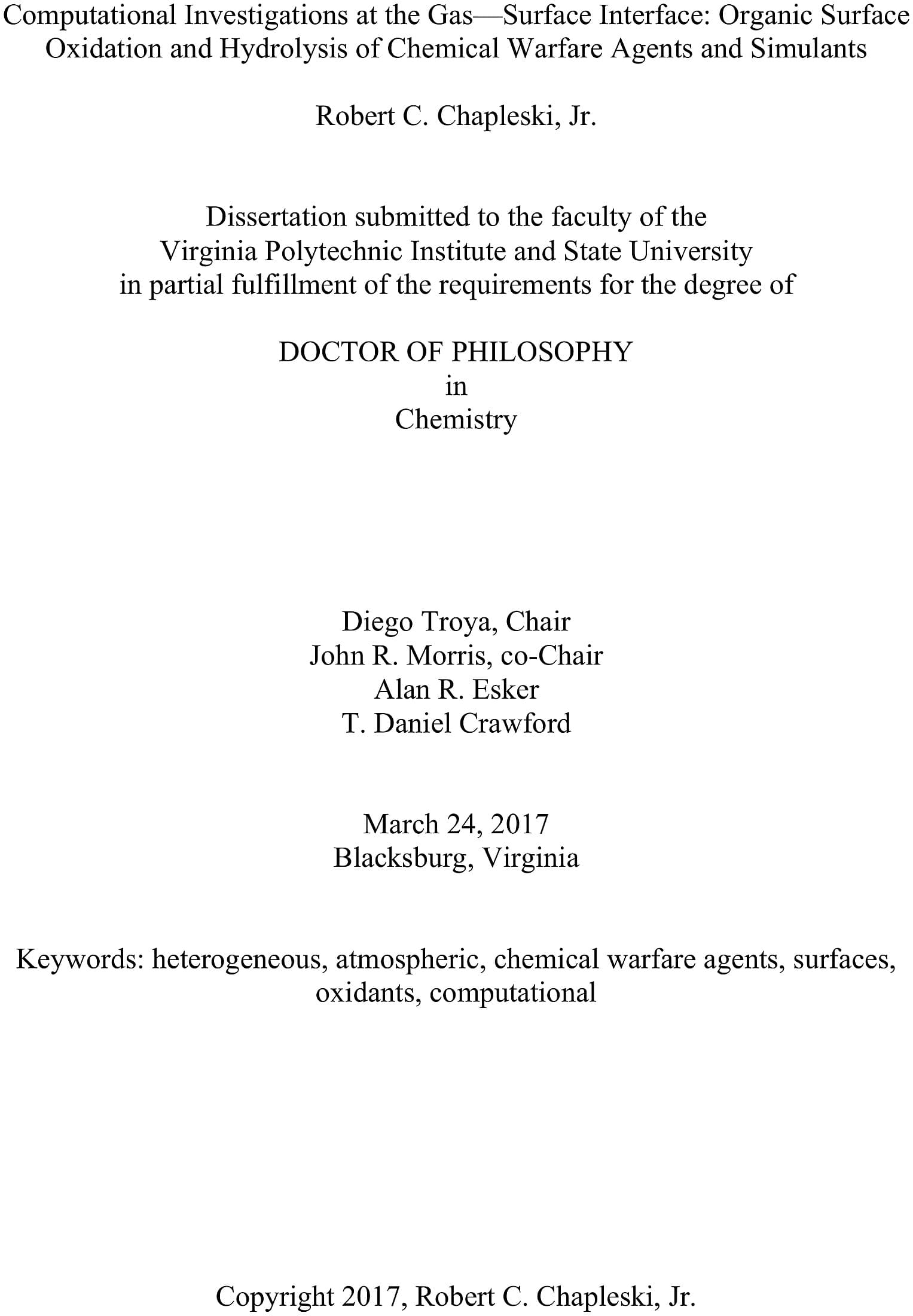 Preview image for Computational Investigations at the Gas-Surface Interface: Organic Surface Oxidation and Hydrolysis of Chemical Warfare Agents and Simulants